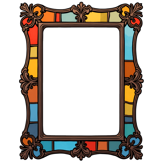 Free transparent PNG: Colorful Stained Glass Frame Illustration for Art and Decorative Uses