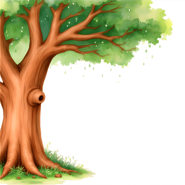 Free transparent PNG: Circular Glade with Dewdrops Underneath a Protective Oak Tree Canopy PNG