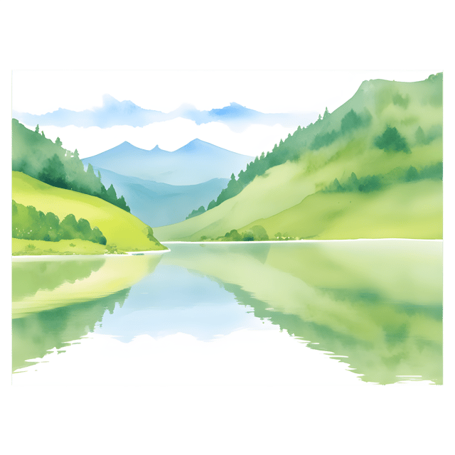 Free transparent PNG: Lush Green Hills and Tranquil Lake PNG with Transparent Background