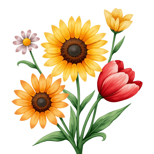 Free transparent PNG: Sunflower, Daisy  Tulip PNG  Beautiful Flower Clipart for Gardening Projects  Decor