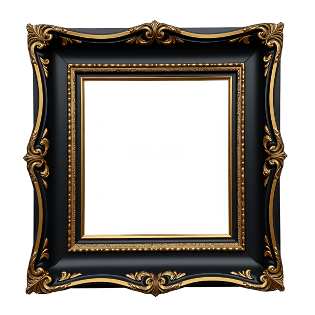 Free transparent PNG: Black Wooden Frame with Gold Leaf Details and Beautiful Illustration Clipart
