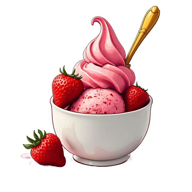 Free transparent PNG: Strawberry Ice Cream with Golden Spoon  Dessert Clipart, free downloadable png