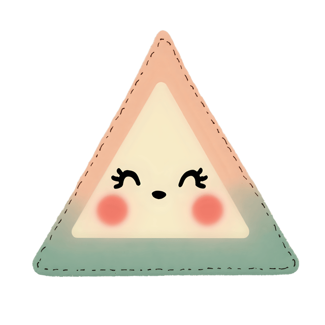 Free transparent PNG: Soft Pastel Triangle with Embroidered Face PNG Image for Nursery and Craft Projects