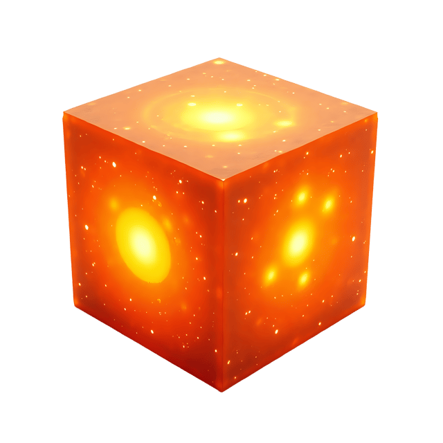 Free transparent PNG: Stellar Orange Cubic Form with Glowing Accents and Cosmic Depth