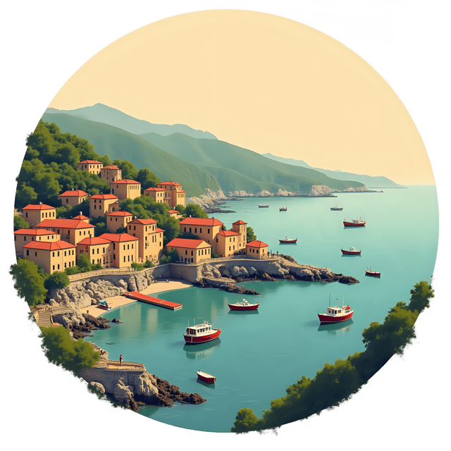 Free transparent PNG: Coastal Town with Tiny Boats - Transparent PNG Background for Nautical Themes