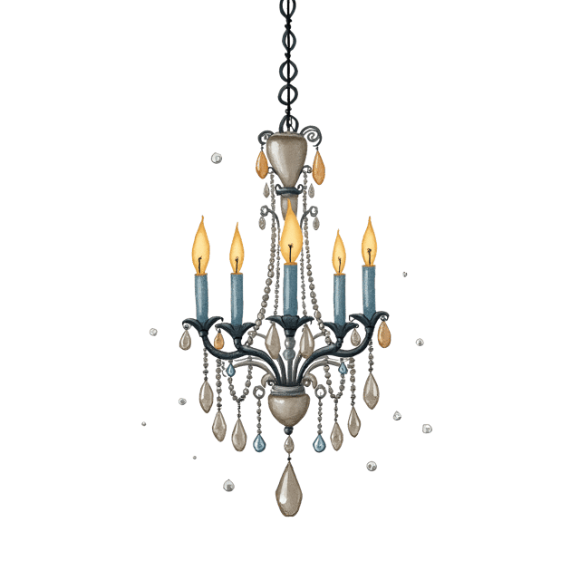 Free transparent PNG: Elegant Crystal Chandelier Pendant with Diamond Accents - Whimsical Cute Cartoon and Watercolor Illustration