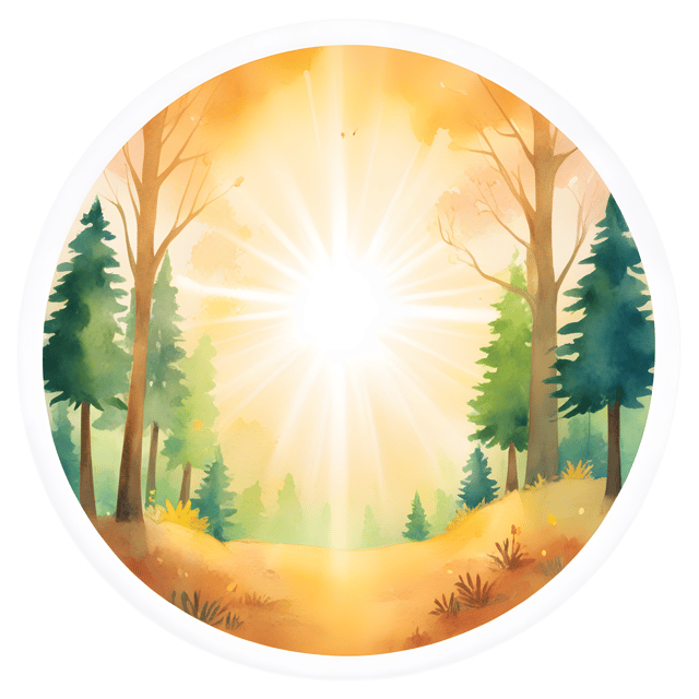 Free transparent PNG: Golden Sunrays and Vibrant Forest Circle Light PNG Design
