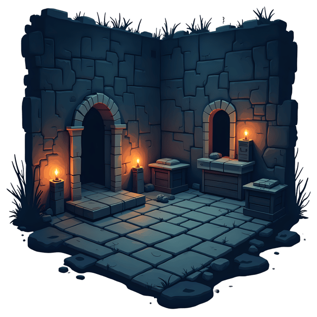 Free transparent PNG: Eerie Gothic Crypt with Stone Coffins and Flickering Candles PNG