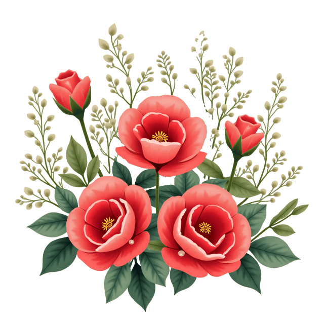 Free transparent PNG: Tender Baby's Breath and Red Roses Watercolor Illustration for Floral and Whimsical Projects
