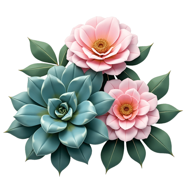 Free transparent PNG: Teal Succulents with Pale Pink Camellias  Botanical Clipart, free download png