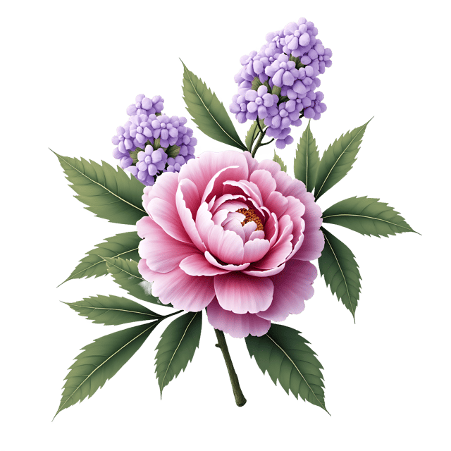 Free transparent PNG: Peony and Lilac Flowers PNG Clipart  Elegant Botanical Design Element