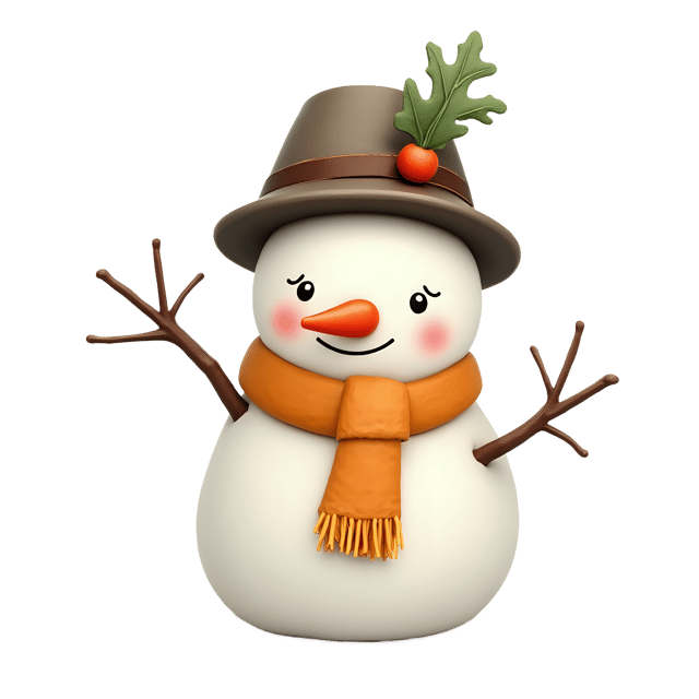 Free transparent PNG: Soft White Cotton Snowman PNG with Carrot Nose and Pinecone Hat