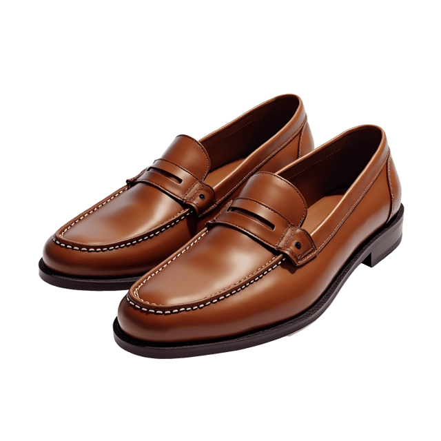 Free transparent PNG: Classic Brown Leather Loafers Illustration with Detailed Stitching on White Background
