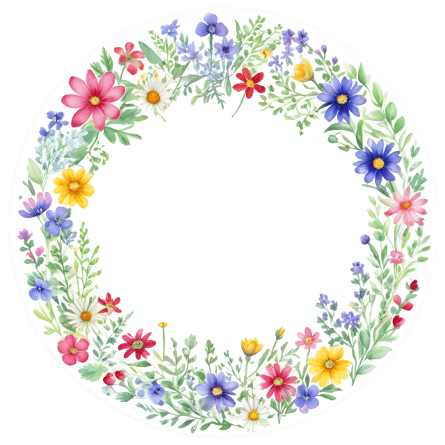 Free transparent PNG: Colorful Wildflowers in Circular Meadow PNG for Decorative and Artistic Use