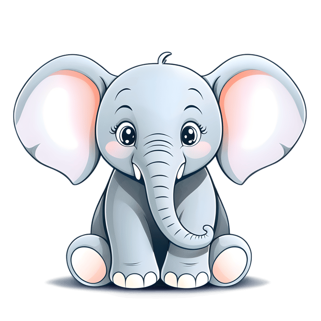 Free transparent PNG: Cute Cartoon Elephant Illustration for Kids, Stickers, and Learning Projects