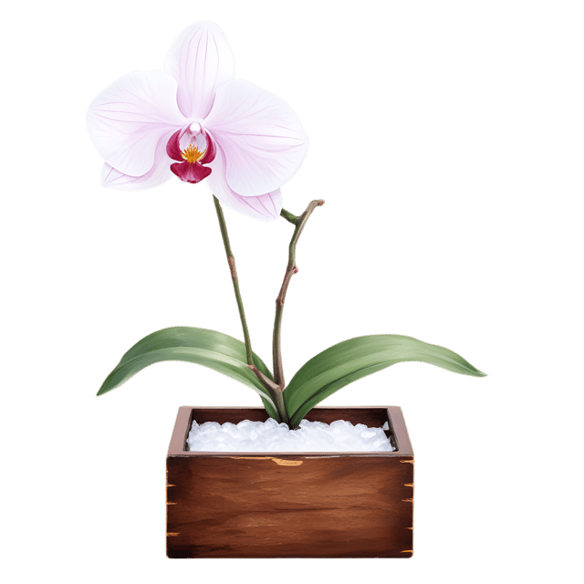 Free transparent PNG: Single Orchid in Polished Wooden Box PNG with Transparent Background