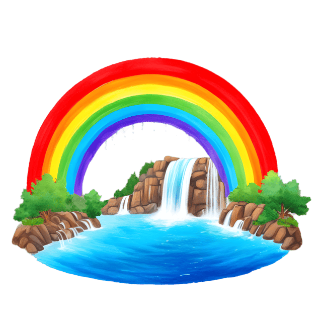 Free transparent PNG: Cascading Waterfalls in Circular Rainbow PNG for Nature and Decorative Imagery