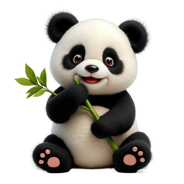 Free transparent PNG: Fluffy Felted Panda Munching on Bamboo PNG with Transparent Background