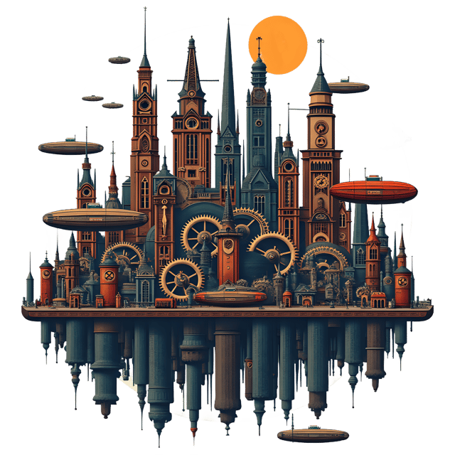 Free transparent PNG: 18th Century Steampunk City with Gears and Airships Transparent PNG