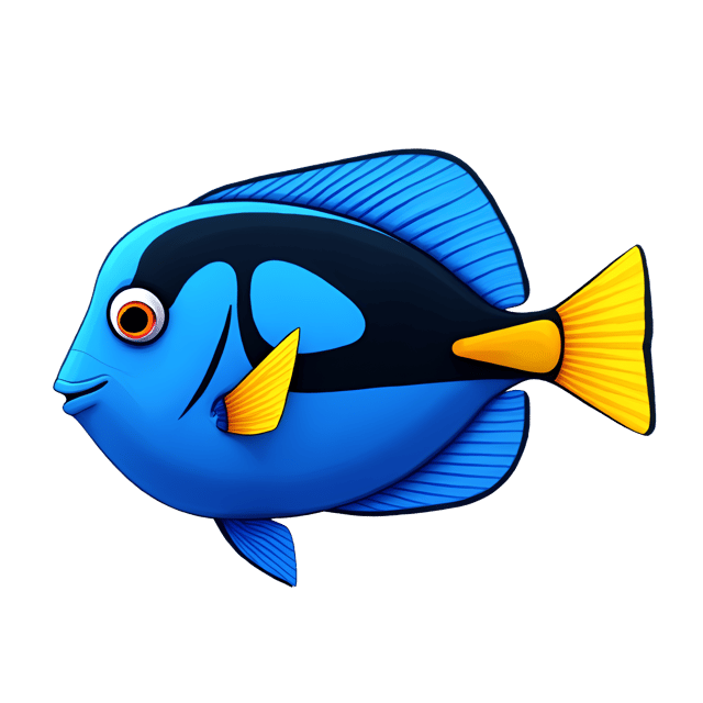 Free transparent PNG: Beautiful Blue Tang Fish with Yellow Tail Fin Illustration Clipart on Transparent Background