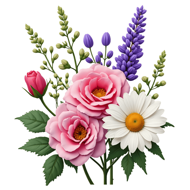 Free transparent PNG: Rose, Daisy, and Lavender Flowers PNG Clipart  Perfect for Floral Design, Crafts, and Decor