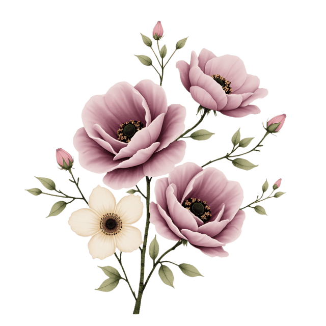 Free transparent PNG: Dusty Mauve Roses with Ivory Anemones  Floral Clipart, free transparent png download