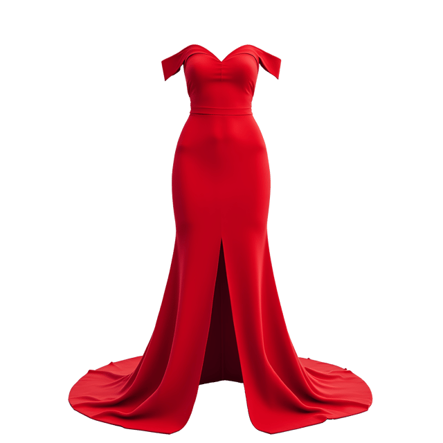 Free transparent PNG: Red Evening Gown with Slit and Off-the-Shoulder neckline Illustration