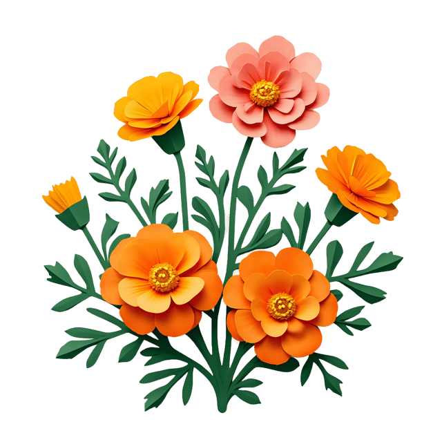 Free transparent PNG: Marigold and Zinnia Flowers PNG  Perfect for Garden Decor, Crafts  Printables