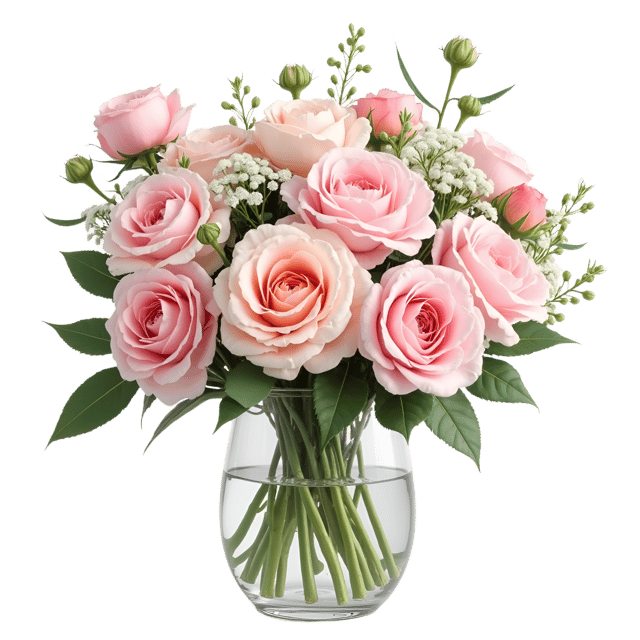 Free transparent PNG: Pastel Floral Arrangement  Blush Roses, Pale Peonies, and Babys Breath Clipart, free download png