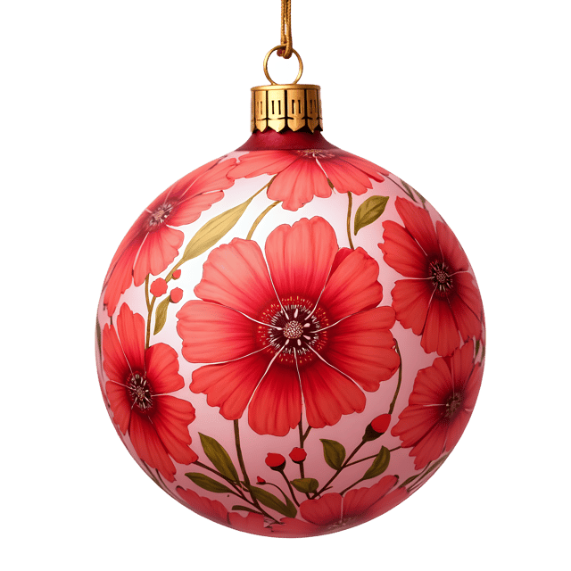 Free transparent PNG: Red Glass Ornament with Floral Print  Free PNG Download for Decorations