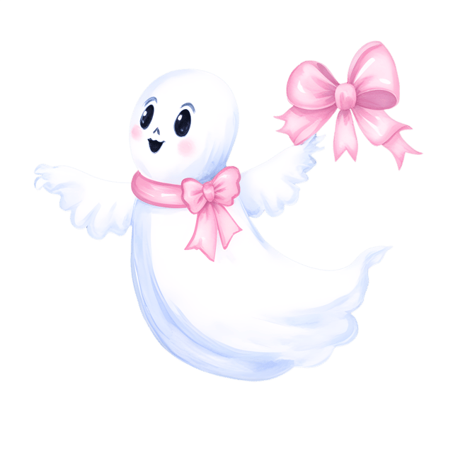 Free transparent PNG: Whimsical Pink Bow Ghost PNG for Creative and Decorative Use