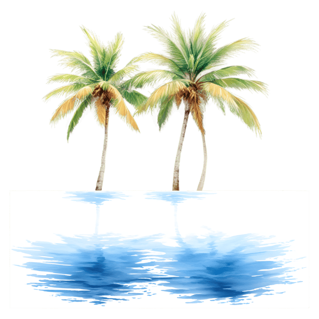 Free transparent PNG: Coconut Palms Reflection PNG with Shallow Waves for Tropical Decor and Design