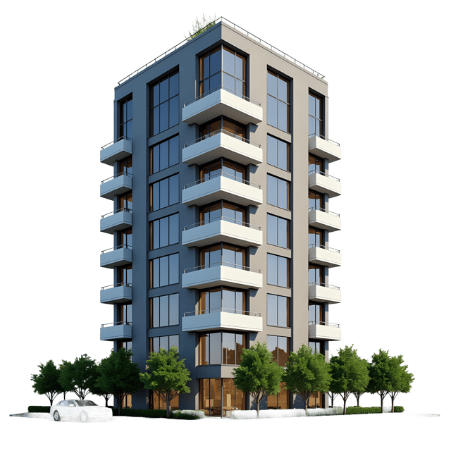 Free transparent PNG: Sleek Urban Apartment Building with Floor-to-Ceiling Windows PNG