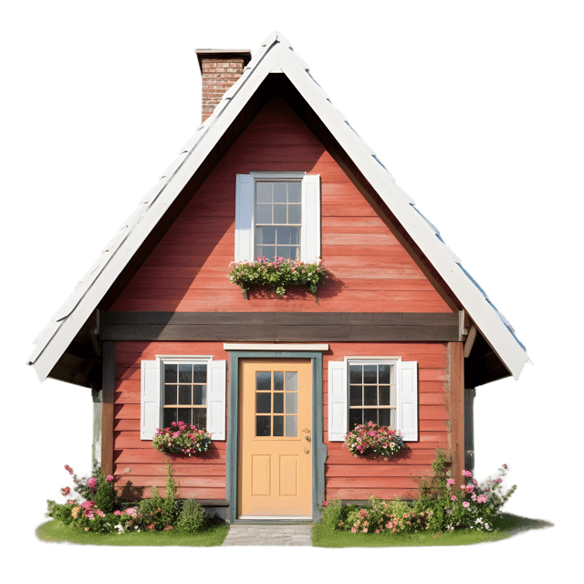 Free transparent PNG: Floral Cabin-Style Cottage PNG Illustration for Nursery and Crafting Projects