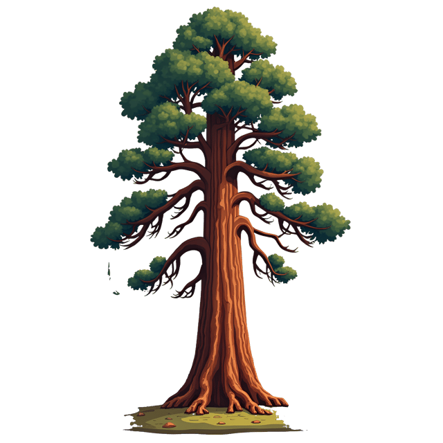 Free transparent PNG: Tall Sequoia Tree Illustration with Reddish-Brown Bark and Massive Girth