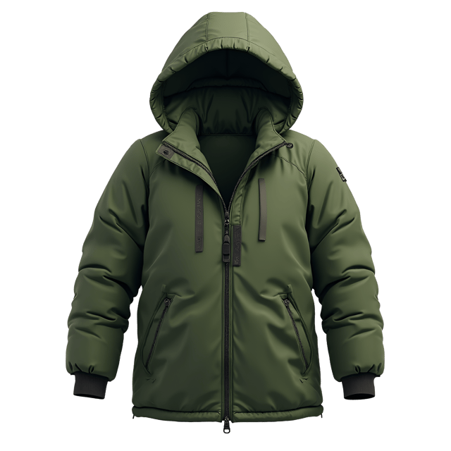 Free transparent PNG: Green Parka with Hood Isolated on White Background - Realistic Illustration for Modern Design