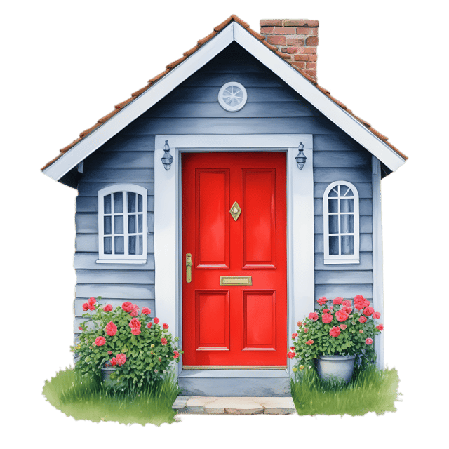 Free transparent PNG: Red Door Cottage PNG with Transparent Background for Nursery and Crafting