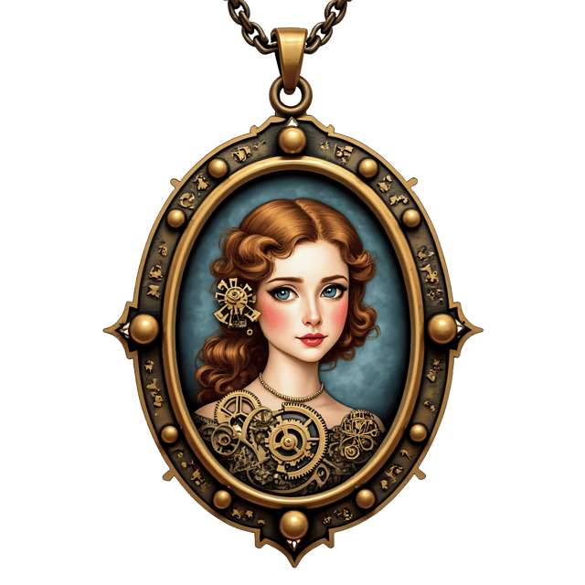 Free transparent PNG: Brass Steampunk Locket with Gears and Portrait PNG