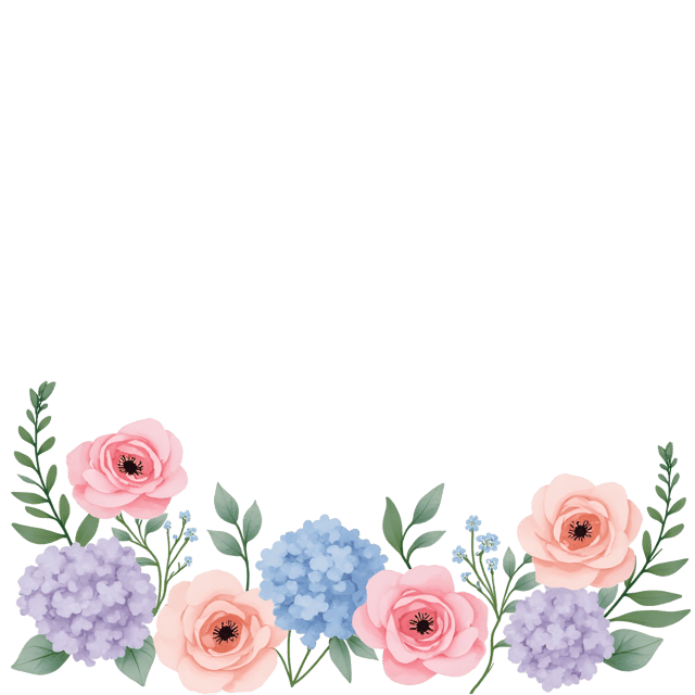 Free transparent PNG: Muted Pastel Flower Border Illustration with Pale Pink Roses, Lavender Hydrangeas, and Baby Blue Forget-Me-Not