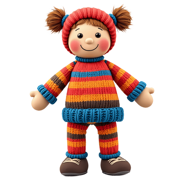 Free transparent PNG: Large Knitted Doll with Exaggerated Proportions and Vibrant Patterns PNG