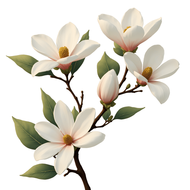 Free transparent PNG: Blossoming Magnolia Tree with Large White Flowers and Strong Scent - Beautiful Illustration Clipart