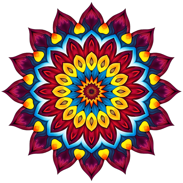 Free transparent PNG: Colorful Symmetrical Mandala with Sacred Geometry for Decorative and Artistic Use