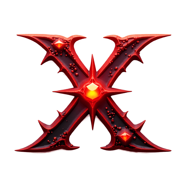 Free transparent PNG: Radiant Red Letter X Decorated with Thorn-like Patterns and Fiery Gemstones on Transparent Background