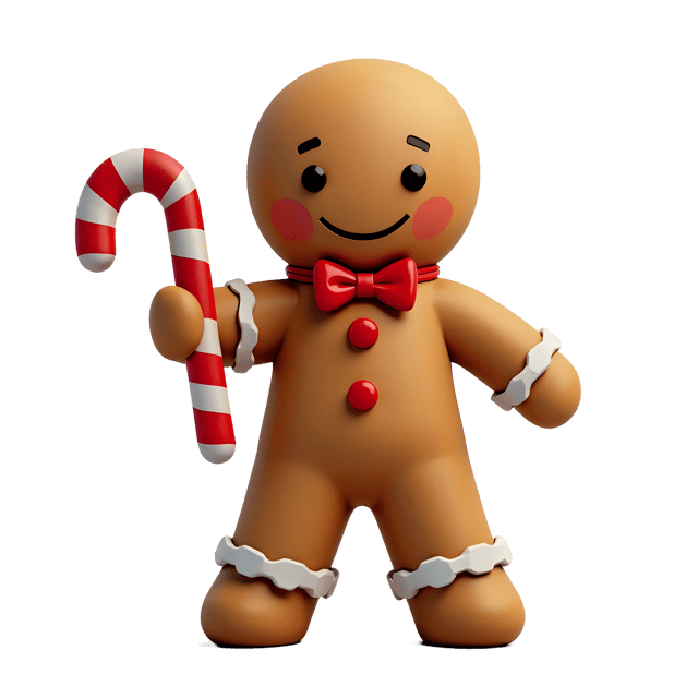 Free transparent PNG: Gingerbread Man Holding Candy Cane PNG with Transparent Background for Sweet Treats and Holiday Crafts