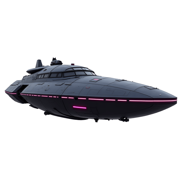 Free transparent PNG: Dark Gray Spaceship with Neon Pink Accents and Sleek Curves on White Background