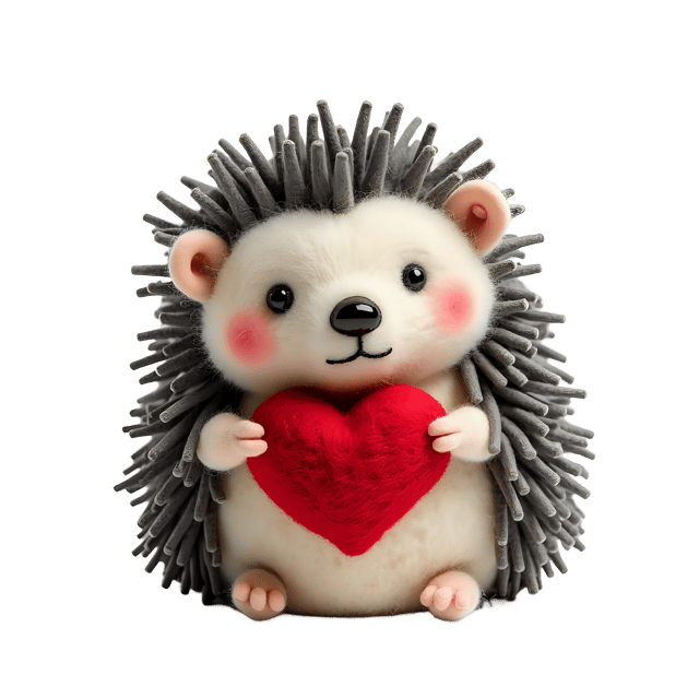 Free transparent PNG: Needle-Felted Hedgehog with Heart-Shaped Face PNG Illustration for Cute Animal Crafts and Decor