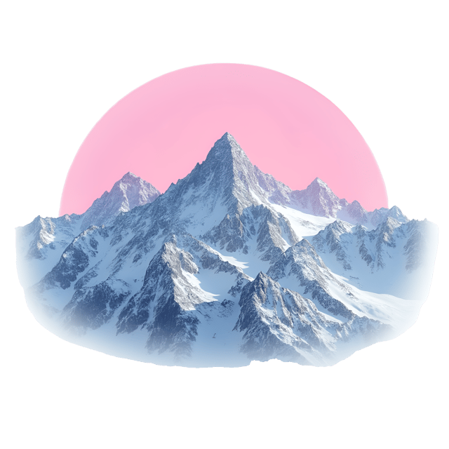 Free transparent PNG: Stunning Mountain Range Covered in Snow with Radiant Pink Border PNG