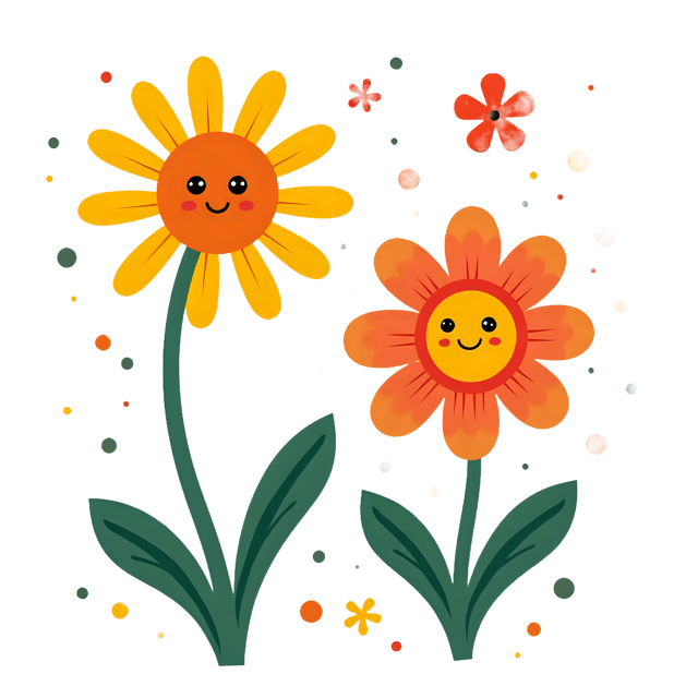 Free transparent PNG: Sunny, Colorful Quirky Flower Illustrations with Transparent Background