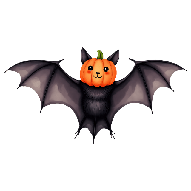 Free transparent PNG: Bat with Tiny Pumpkin Mask  Halloween Clipart, free downloadable png