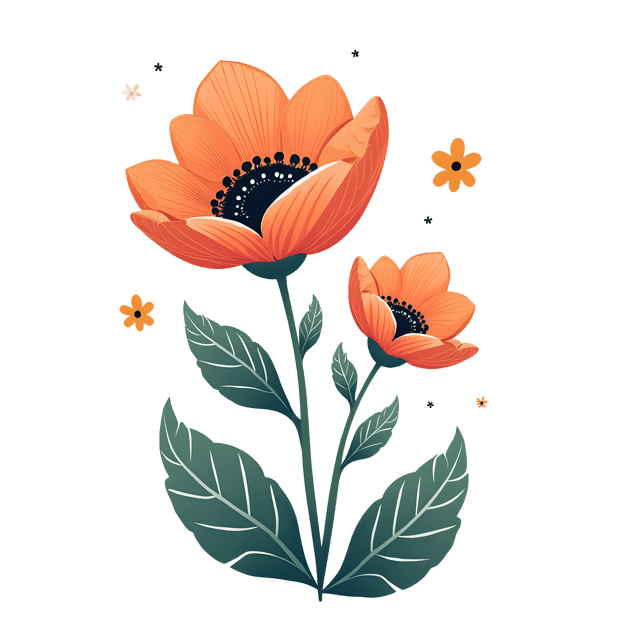 Free transparent PNG: Freehand Bloom with Swirly Leaves  Hand Drawn Flower Clipart, Free PNG Download